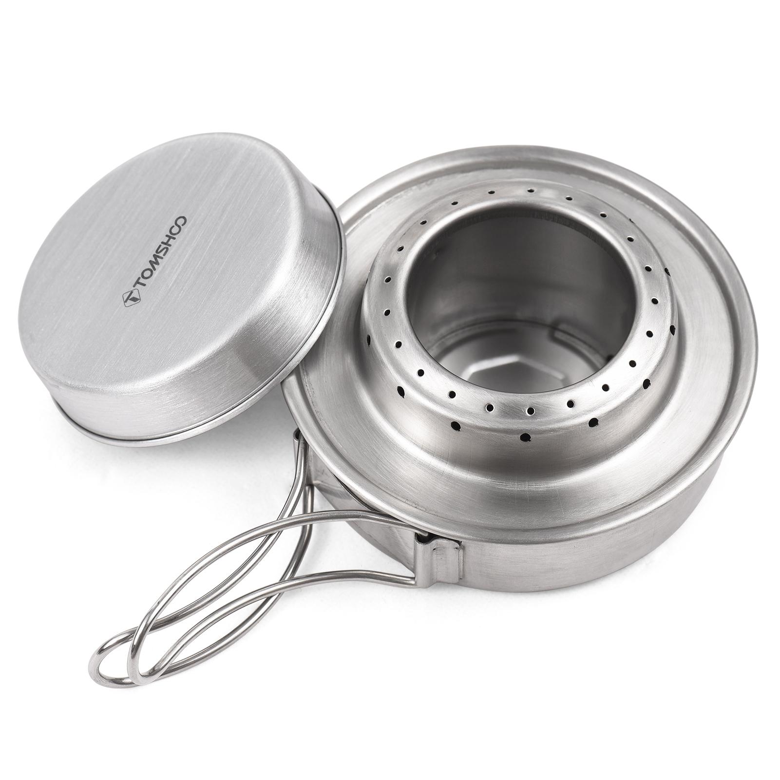 TOMSHOO Camping Alcohol Stove with Cross Stand and Lid Portable Outdoor Stainless Steel Alcohol Stove with Foldable Handles for Camping Hiking Backpacking Picnic Survival