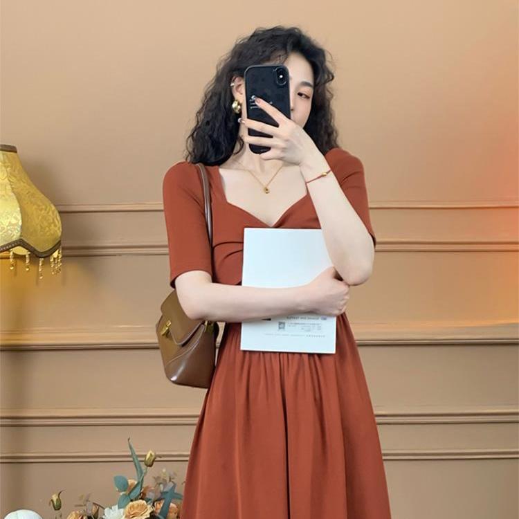 SHUANGYAN Phong cách Pháp cổ điển dịu dàng phong cách phương Tây ăn mặc nữ thiết kế cuống quýt xoắn nơ hiển thị gầy khí chất váy xòe