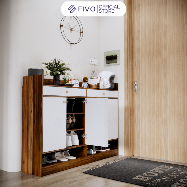 Tủ Đựng Giày Hiện Đại FIVO FS53, Chất Liệu Gỗ MDF, Chống Trầy Xước Bề Mặt, Chân Tủ Chắc Chắn, Có Kèm 2 Hộc - Ngang 140cm