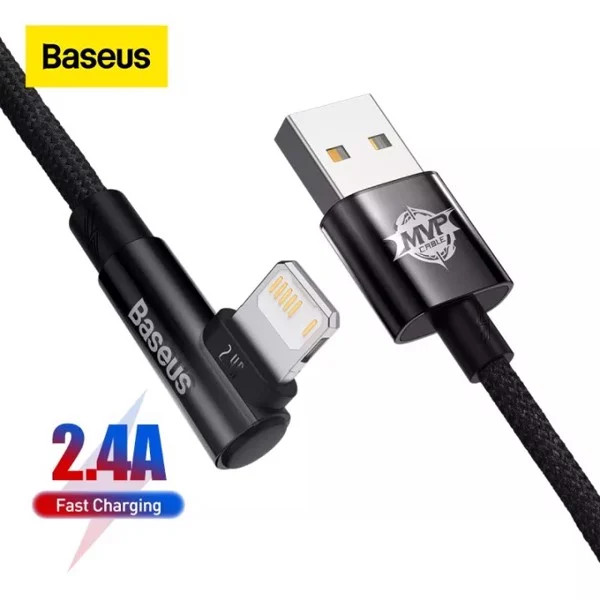 Cáp Sạc Nhanh IPhone 90 Độ Baseus MVP 2 Elbow-shaped Fast Charging Data Cable USB to iP 2.4A - Hàng chính hãng