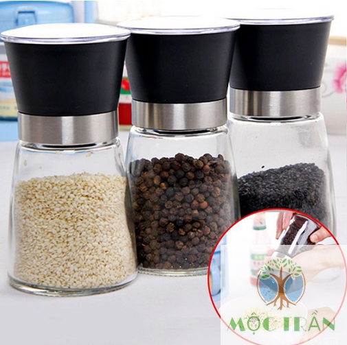 DỤNG CỤ XAY TIÊU CẦM TAY 2IN1, LỌ THỦY TINH Lọ xay tiêu cầm tay nhỏ gọn tiện dụng.