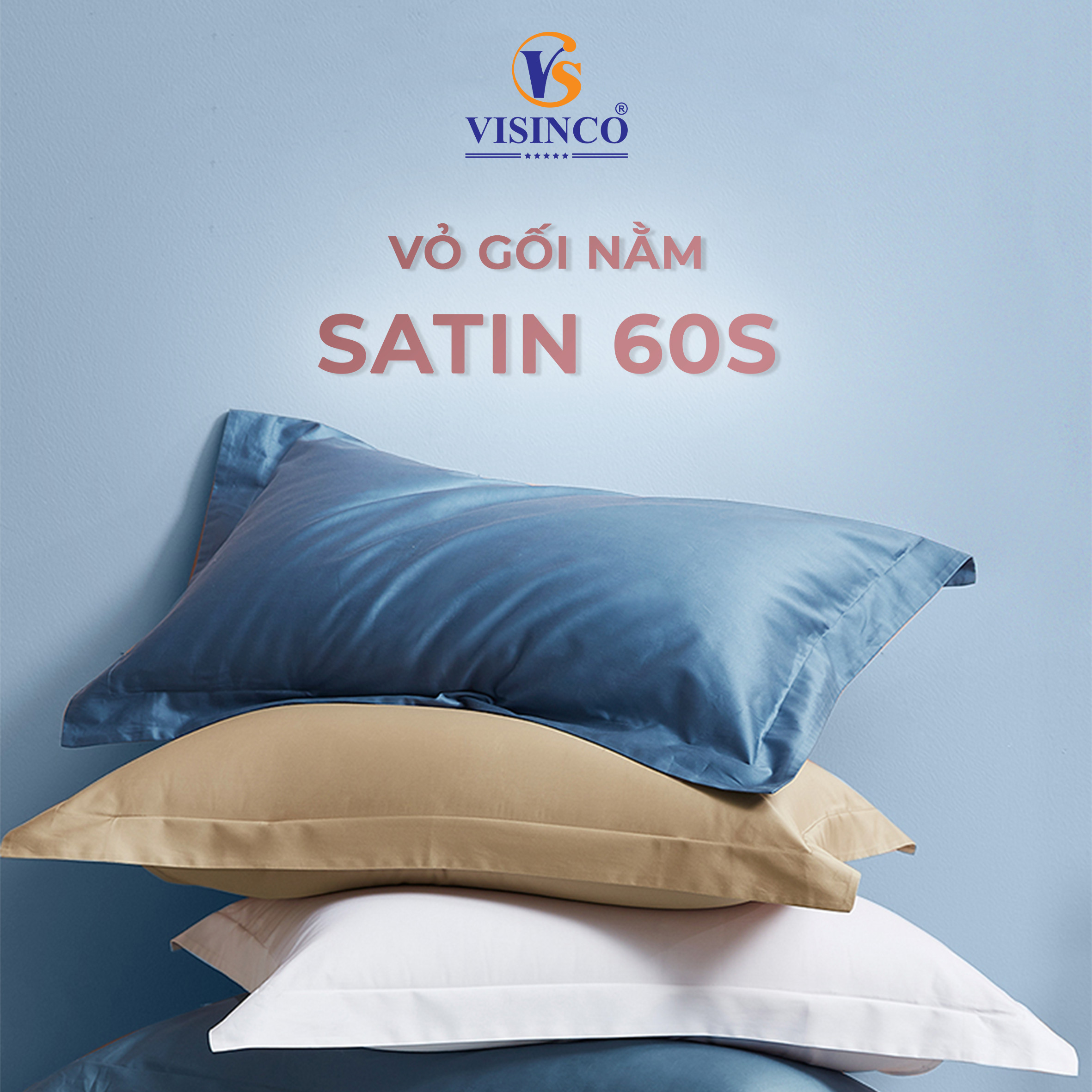 Vỏ gối VISINCO 100% Cotton Sateen kích thước 35x50cm 45x45cm 40x60cm 60x80cm