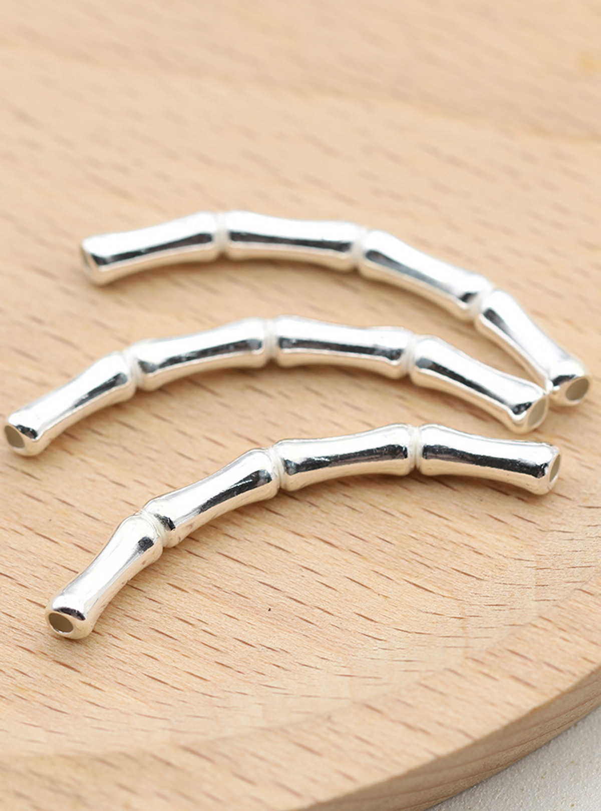 Combo 6 cái charm bạc hình ống đốt tre xỏ ngang - Ngọc Quý Gemstones