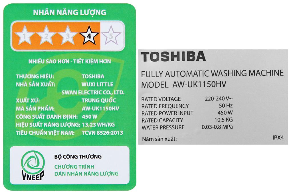 Máy giặt Toshiba 10.5 kg AW-UK1150HV(SG) - Hàng chính hãng - Giao hàng toàn quốc