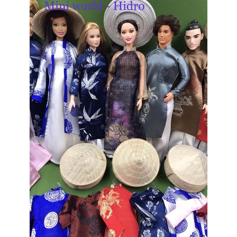 Mô hình Áo dài khăn đống nón lá mini cho búp bê Bnvà Ken