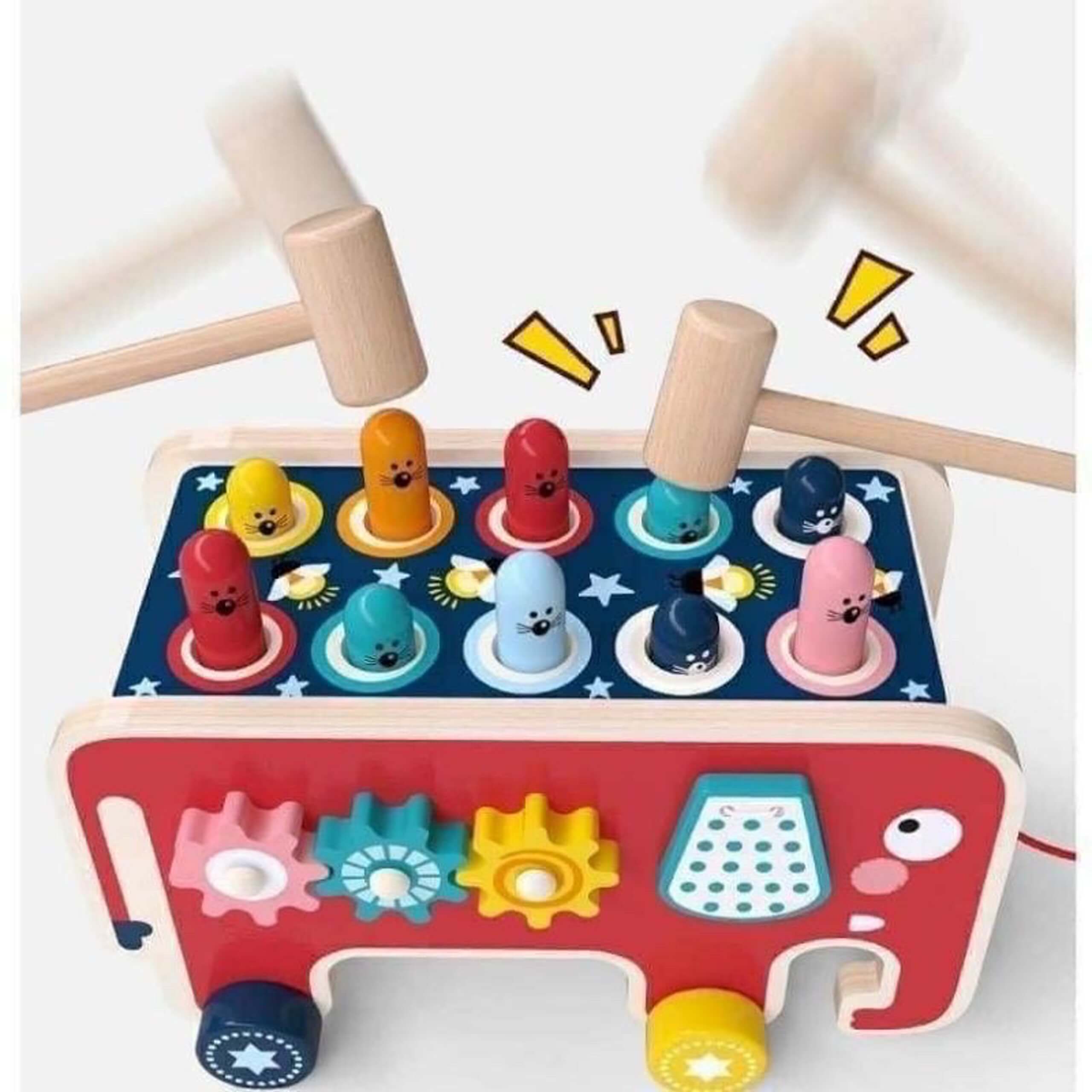 Đồ chơi cho bé BAPKIDS Đồ chơi gỗ thông minh Xe đập thú hình voi kèm trò chơi xếp dãy số