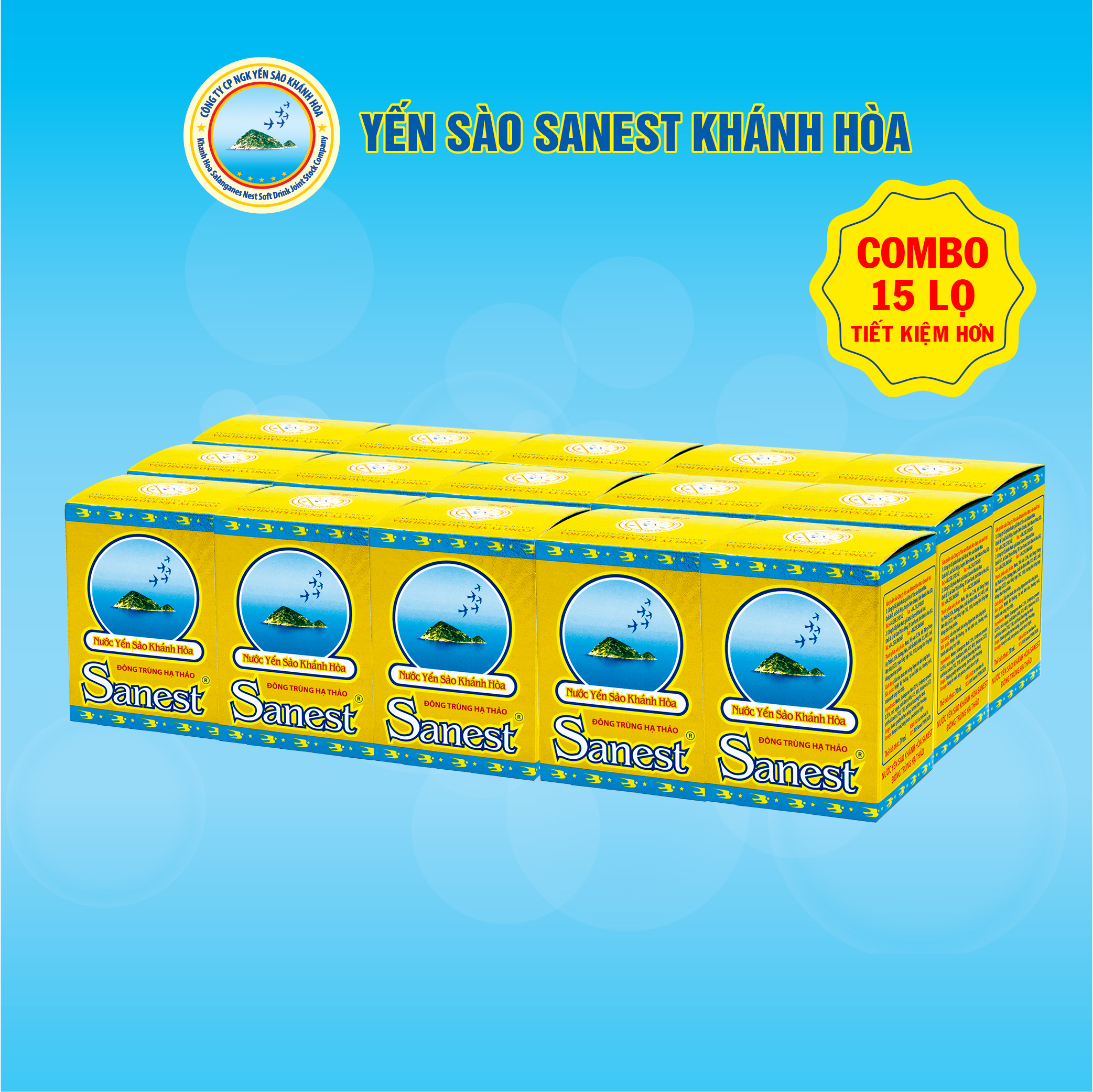 [Combo 15 lọ] Nước Yến sào Khánh Hòa Sanest Đông trùng hạ thảo đóng lọ 70ml - 005