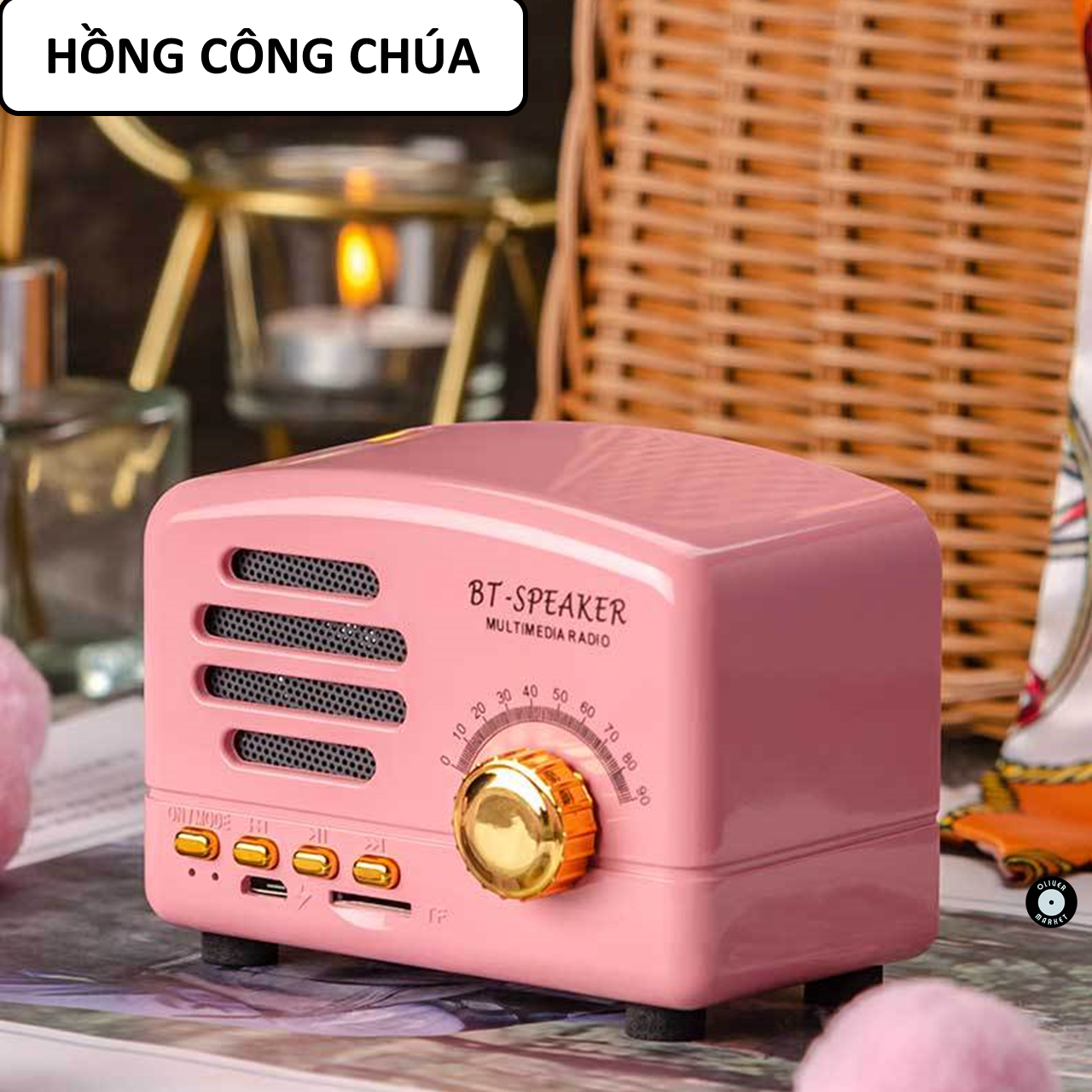 Loa Bluetooth Mini OLIVER BT01 Loa Vân Gỗ Cổ Điển Đồ Decor Bàn Học Trang Trí Phòng Ngủ Loa Laptop Retro Vintage Làm Quà Tặng