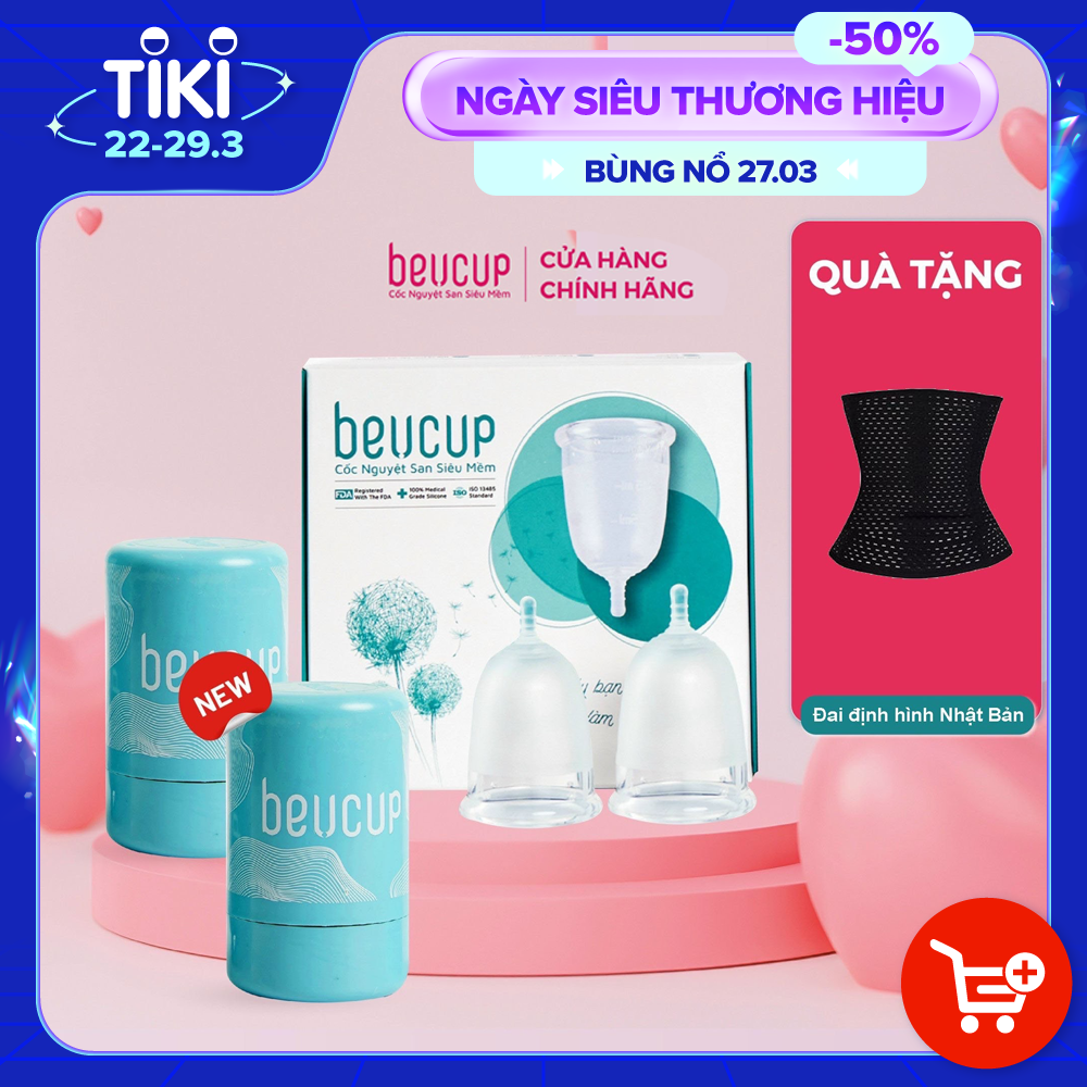 COMBO 2 bộ sản phẩm Cốc Nguyệt San BeU Cup TẶNG 1 hộp dung dịch vệ sinh BeU Care, chuẩn FDA HOA KỲ, 100% silicone Y Tế WACKER ĐỨC, HÀNG CHÍNH HÃNG