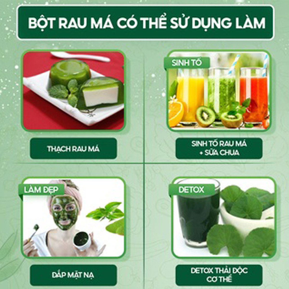 Bột rau má nguyên chất Jan's 60gr - Thanh nhiệt, thải độc, đẹp da, làm dịu cơn đau ngày đèn đỏ