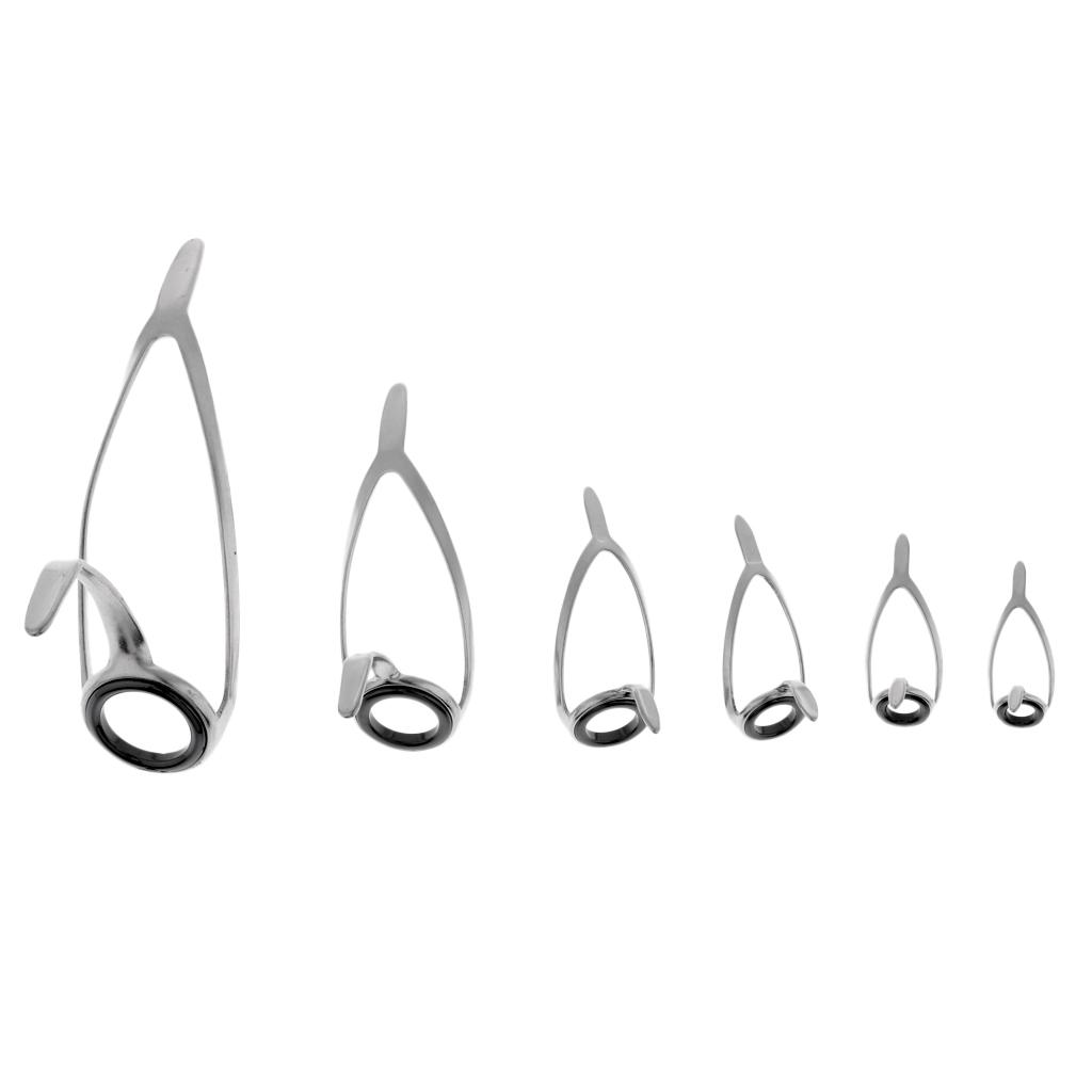 6Pcs Fishing Rod Guides Ring Eye Rings Double Leg Mixed Sizes Rod Repair Kit