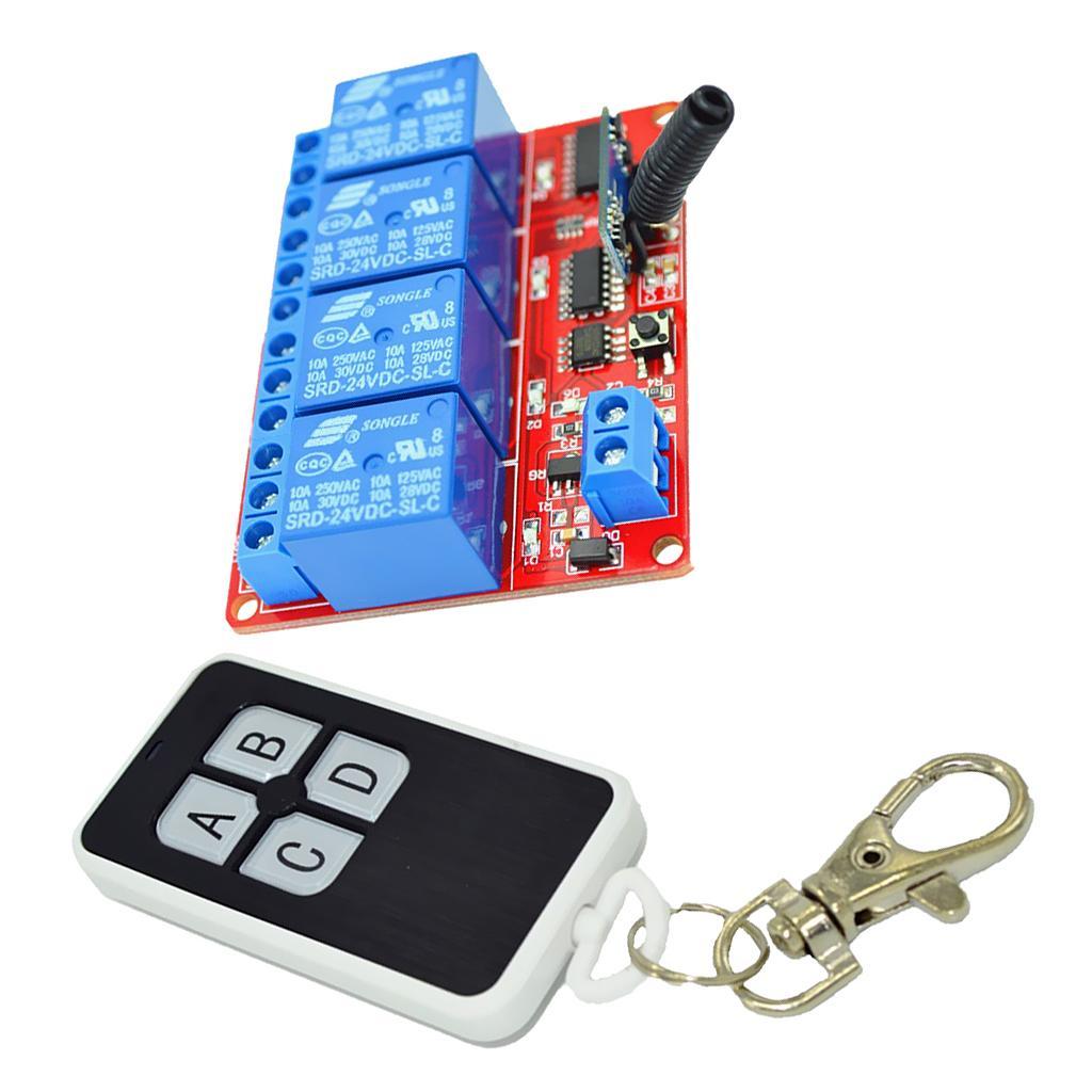 22.5V-24V Wireless RF Remote Control Relay Switch Receiver 4-Channel 10-30m