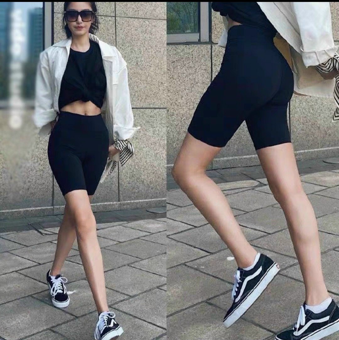 Quần legging lửng vải cotton cao cấp - quần biker nữ đùi ngố đồ ôm bụng nâng mông siêu co giãn 4 chiều