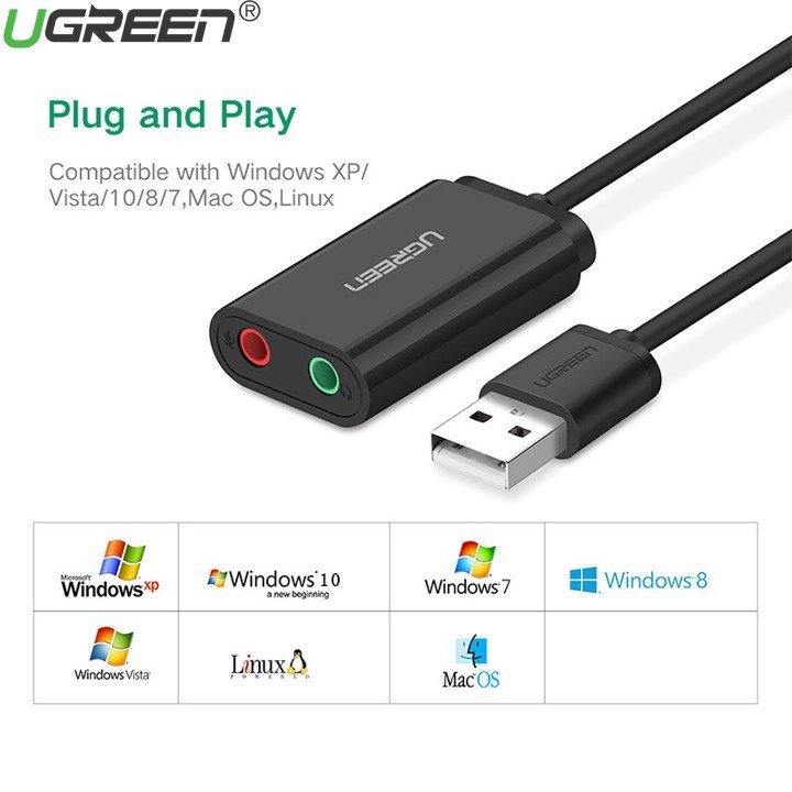 Bộ chuyển đổi USB 2.0 sang 2 cổng Audio 3.5mm cho tai nghe + mic UGREEN - Hàng Chính Hãng