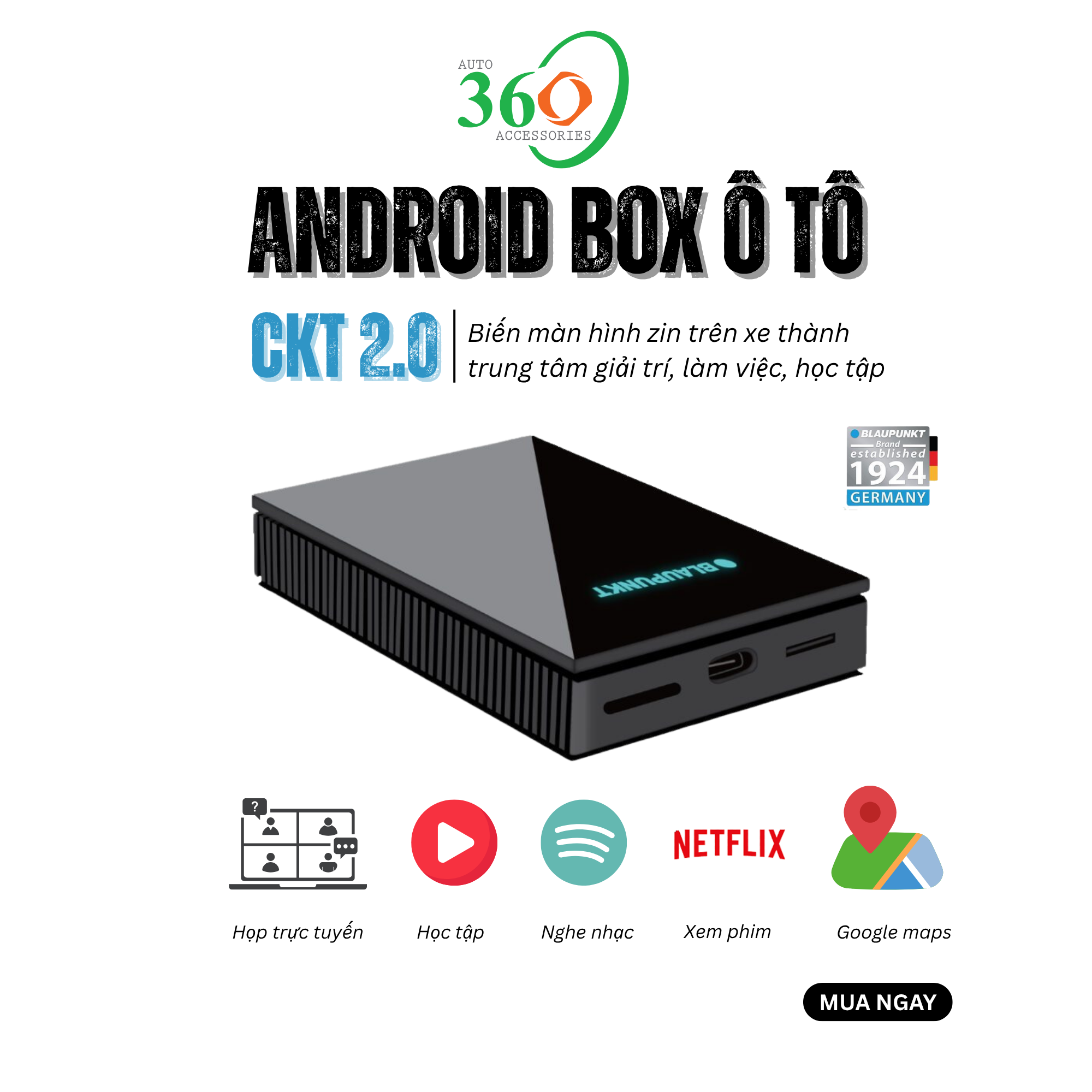 Android-Box Ô Tô Blaupunkt CKT 2.0 – Hàng Chính Hãng – Họp Trực Tuyến, Giải Trí, Học Tập Trên Xe – Chip Mạnh, Kết Nối Nhanh