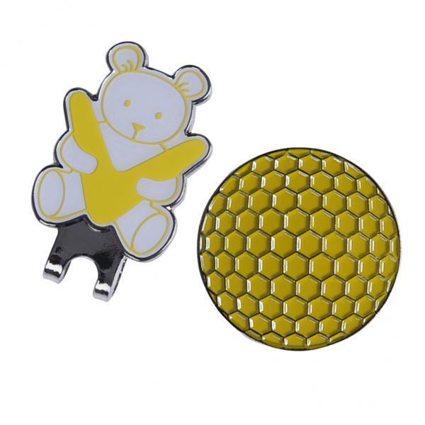 2xGolf Hat Clip with Detachable Magnetic Golf Ball Marker Bear Pattern Yellow