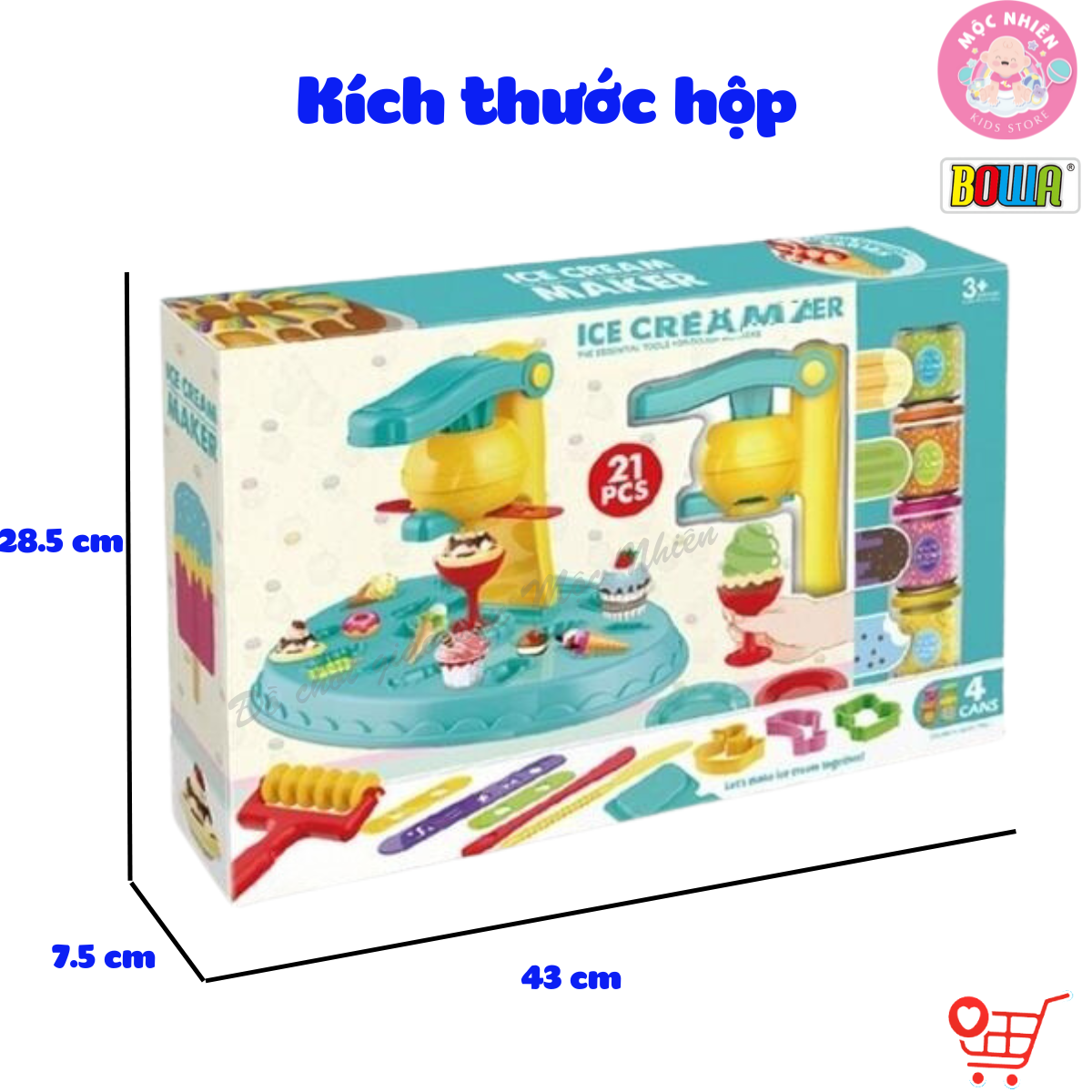 Bộ Đồ Chơi Đất Sét 21 Chi Tiết Chủ Đề Máy Làm Kem - Ice Cream Maker Color Dough Set Bowa 8739