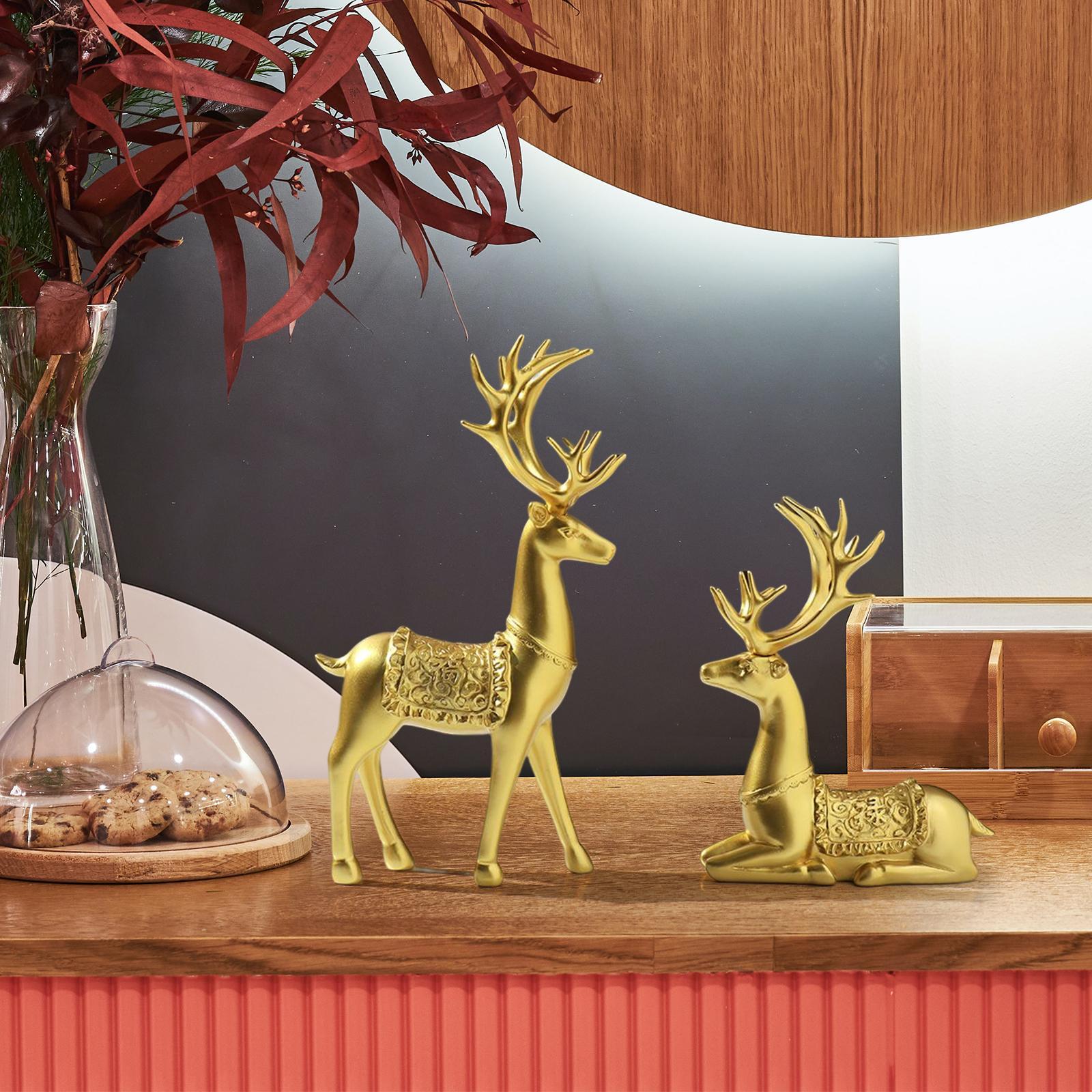 2Pcs Reindeer Figurines Animal Ornament Deer Statues for Bookcase Decoration