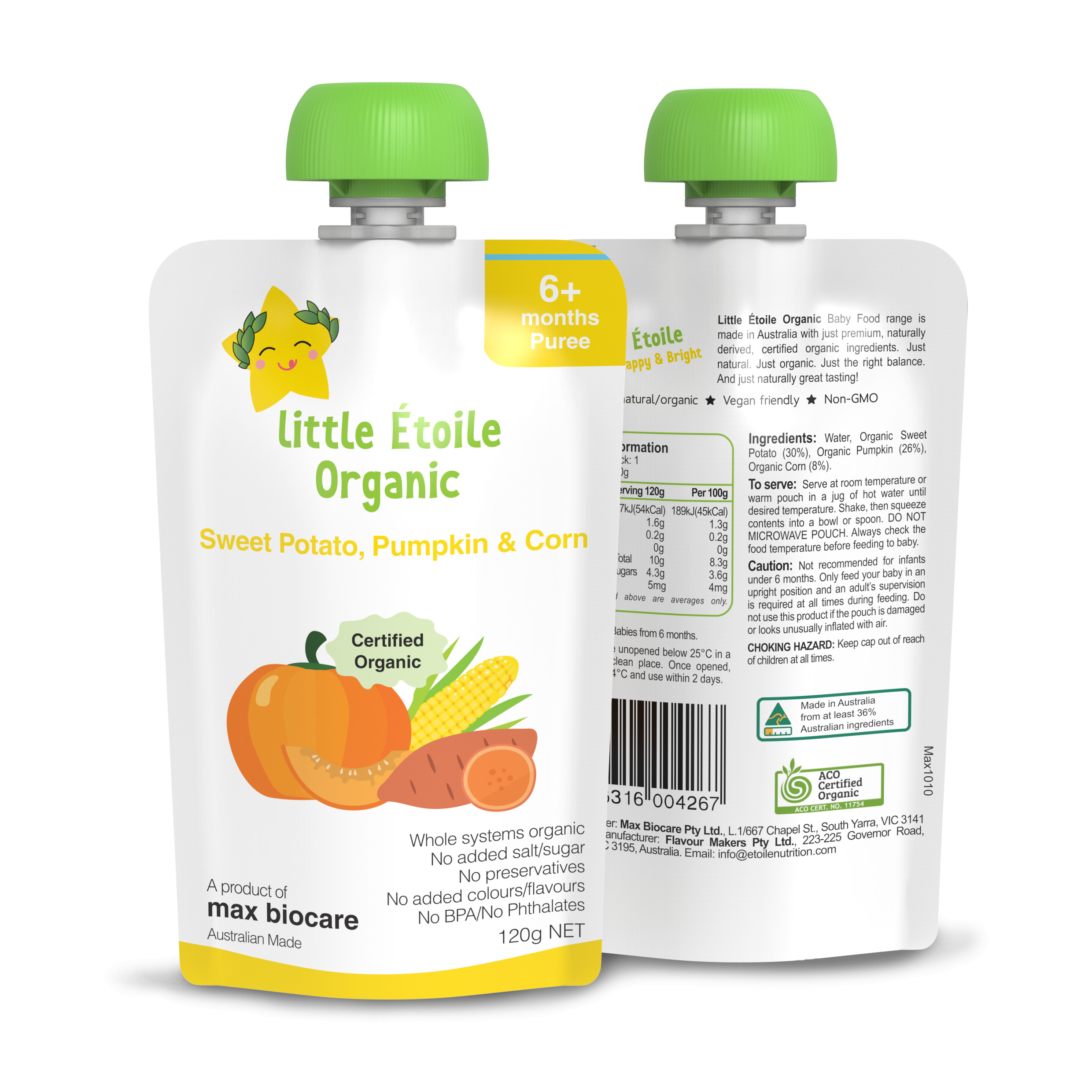 4 Túi Thực phẩm ăn dặm hữu cơ Little Étoile Organic vị khoai lang, bí ngô và bắp