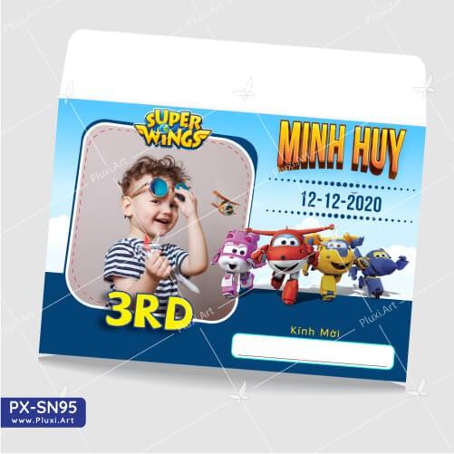 Thiệp thôi nôi – sinh nhật Đội bay siêu đẵng Pluxi -