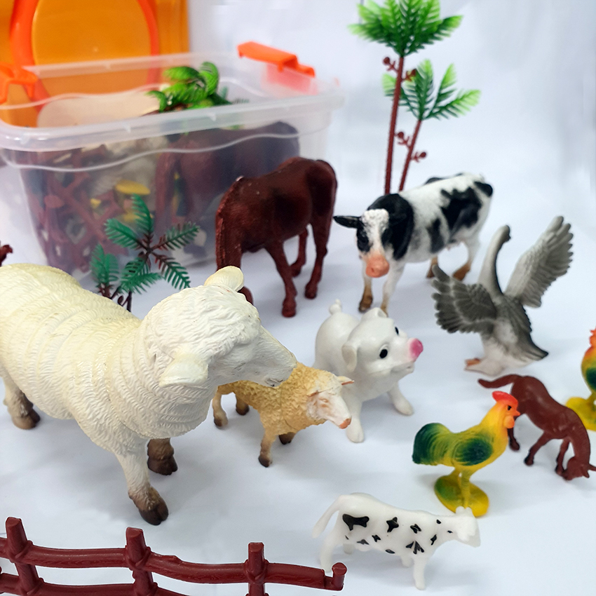 Hộp đồ chơi 18 món mô hình động vật nuôi trang trại Farm Land size to 5-16 cm