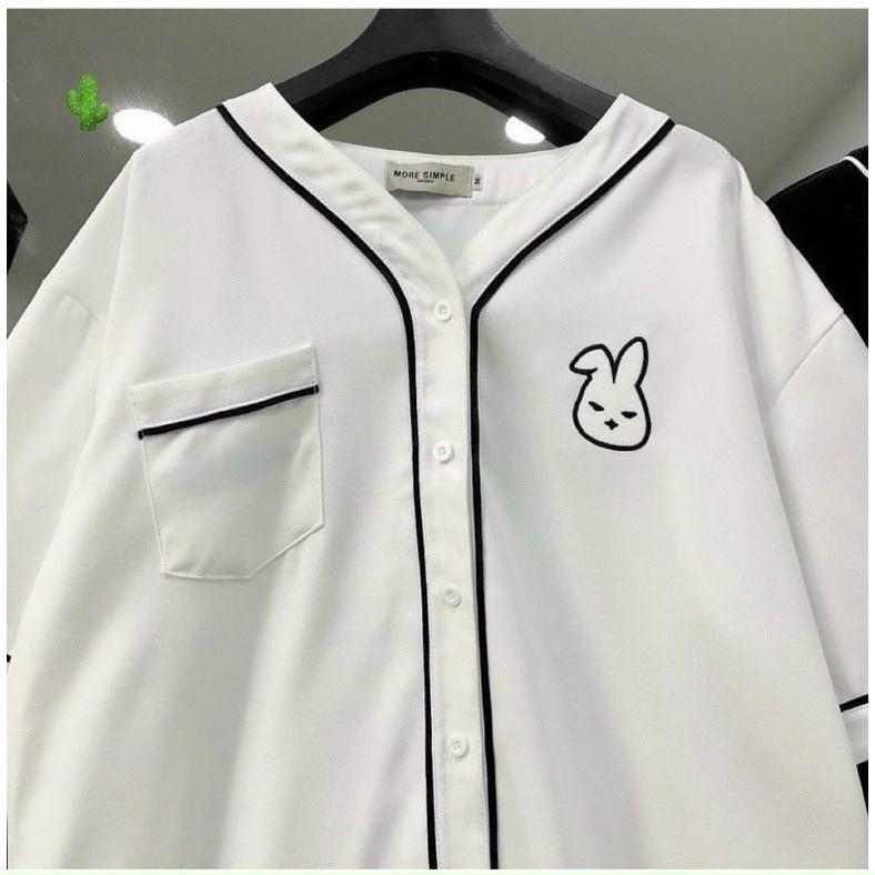 Áo Sơ Mi Tay Lỡ THÊU THỎ Chất Kate Form rộng Unisex Nam/Nữ Phong Cách Hàn Quốc Ulzzang