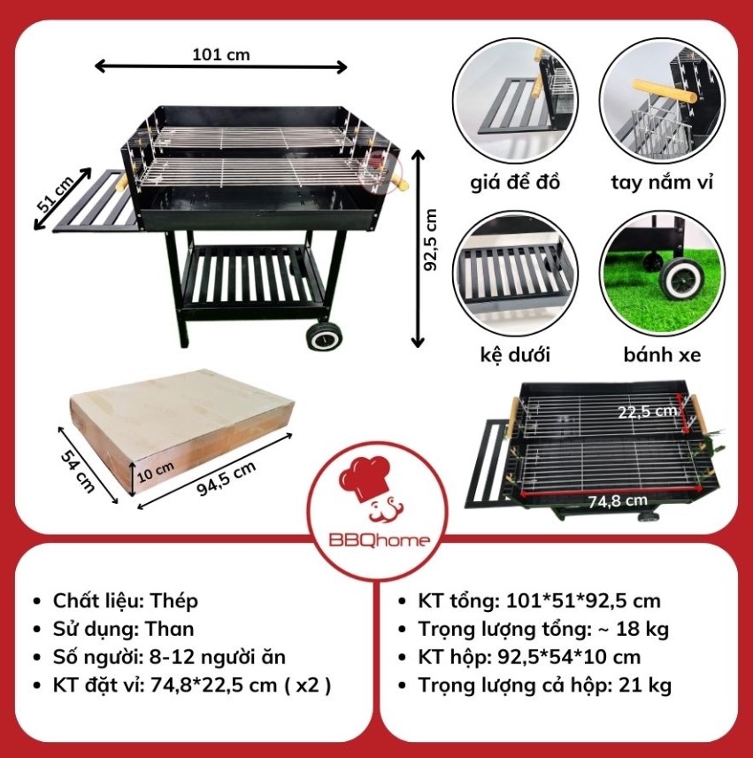 Bếp nướng BBQ-350, bếp nướng than hoa, bếp nướng sân vườn, ngoài trời