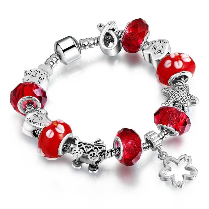 Vòng tay charm hoa 5 cánh nhiều màu