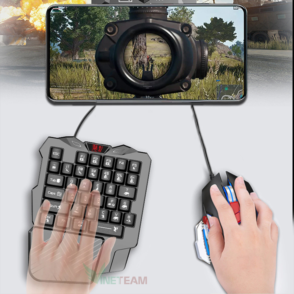 Bàn Phím Chuyên Game VINETTEAM C91 35 Phím Chơi Game Pubg Mobile, Rules Of Survival, Free Fire Trên Điện Thoại, Máy Tính Bảng, Laptop Và PC - Hàng chính hãng