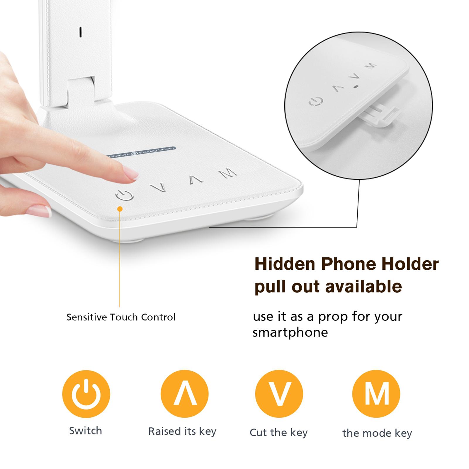 QI Wireless Charging LED Desk Lamp with Calendar Temperature Clock LCD Display Eye Protect Reading Light Table Lamp