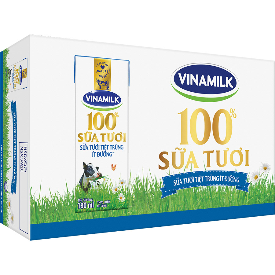 Thùng 48 Hộp Sữa Tươi Tiệt Trùng Vinamilk 100% Ít Đường
