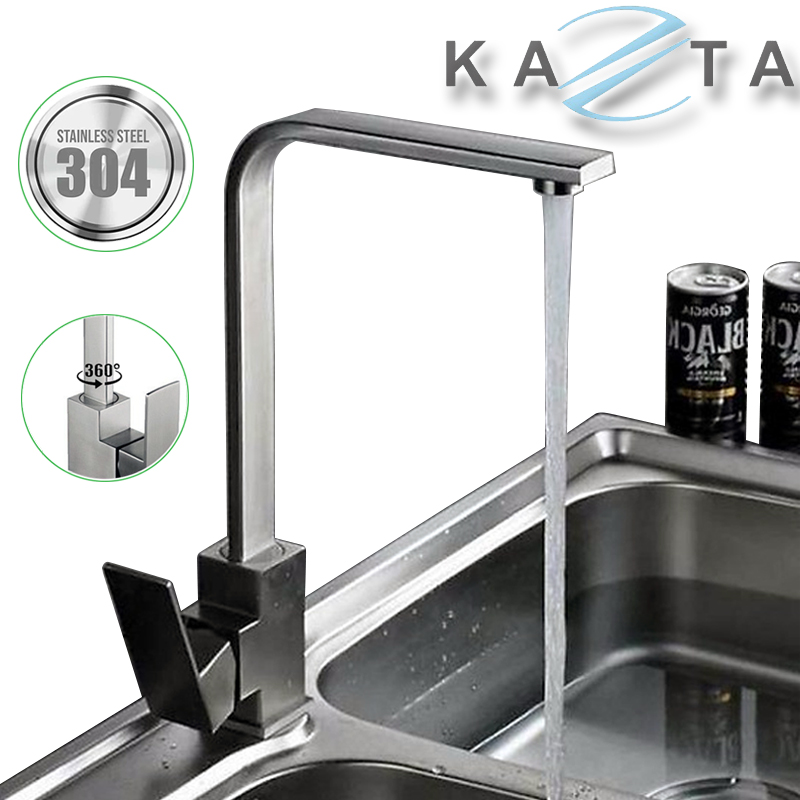 Vòi rửa bát nóng lạnh KAZTA KZ-D67 vuông dẹt inox 304 kèm 2 dây cấp nóng lạnh