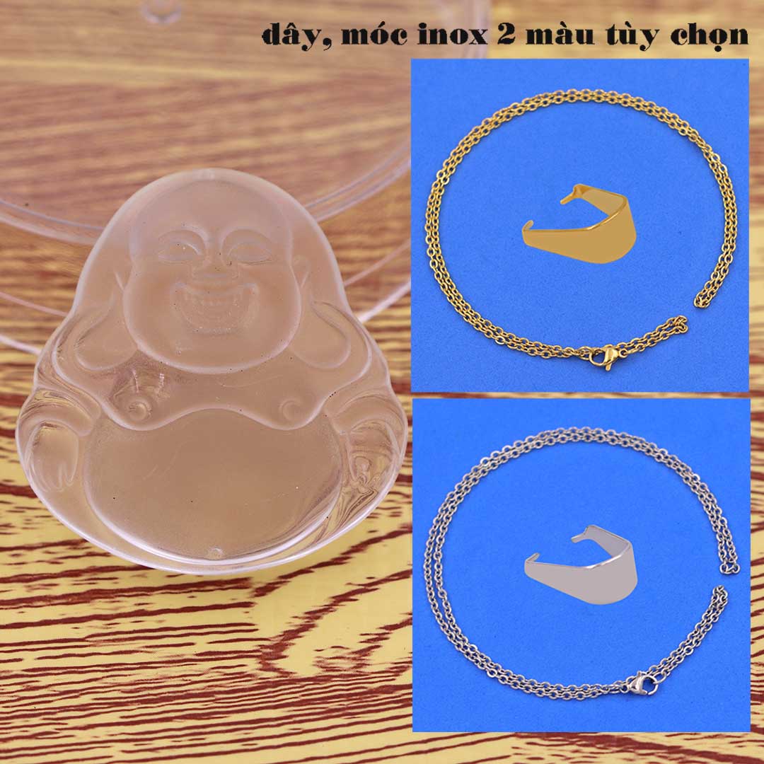 Mặt dây chuyền Phật Di lặc Pha Trắng 4.5 cm kèm vòng cổ dây chuyền inox - Mặt dây chuyền Phật cười - Mặt đá Phong thủy BÌnh an, Thịnh Vượng