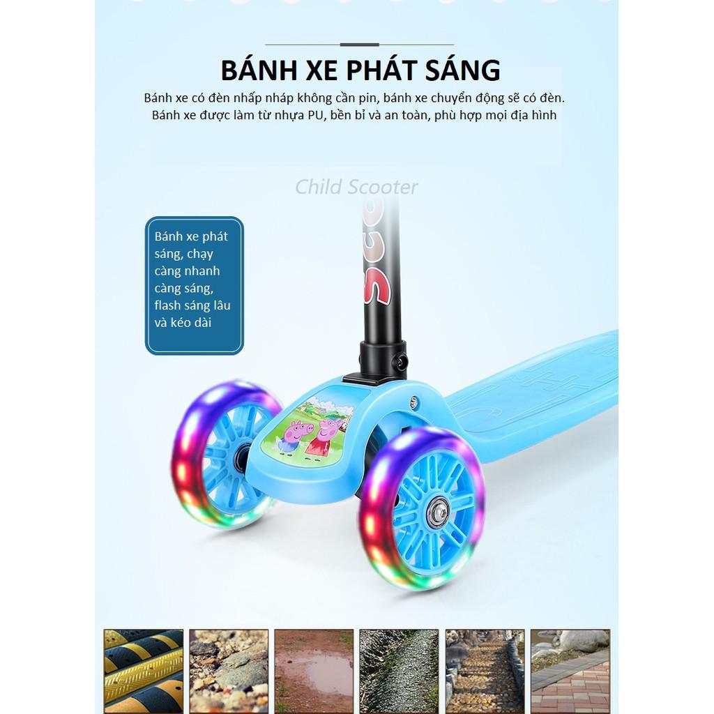 Xe Trượt Scooter 3 Bánh Đèn Led Phát Sáng - Xe trượt gấp gọn thông minh Cho bé 3-8 tuổi