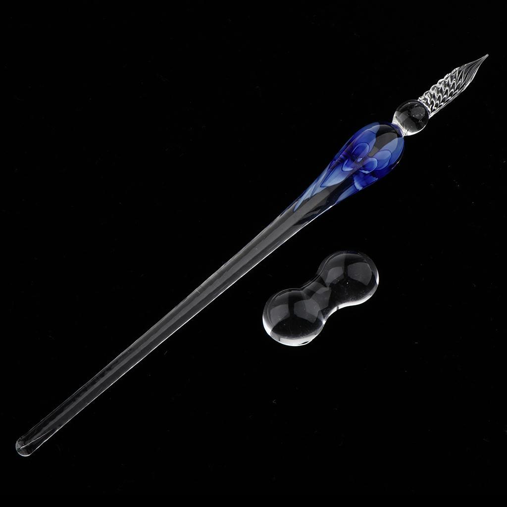 Vintage Crystal High Borosilicate Glass Glass Dip Pen Signature Pen Fountain Pens Business Present Office School Stationery Gifts Blue China Flower