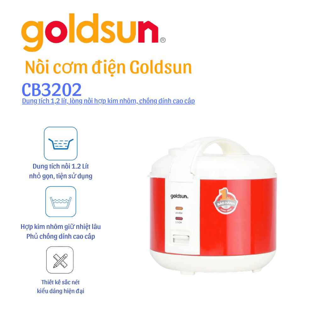 Nồi cơm điện Goldsun CB3202 (1,2 lít) - Hàng chính hãng