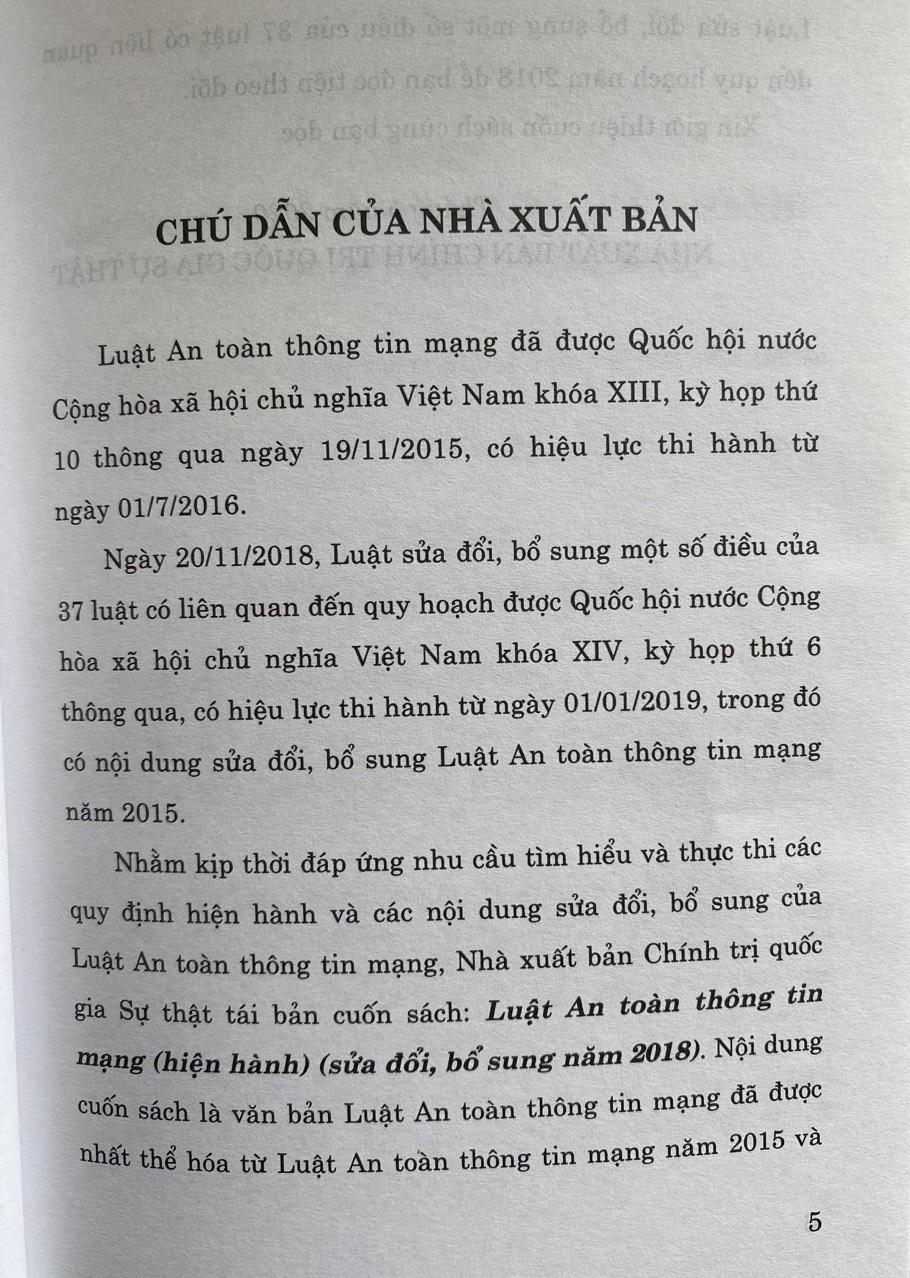 Luật An toàn thông tin mạng (hiện hành) (sửa đổi, bổ sung năm 2018)