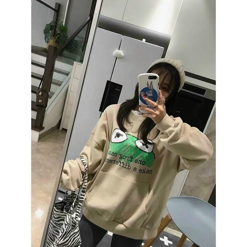 Áo hoodie  không nón in hình chú ếch hoạt hình siêu cute phong cách tự do dễ thương chất vải mềm mịn, năng động cho cách bạn học sinh sinh viên