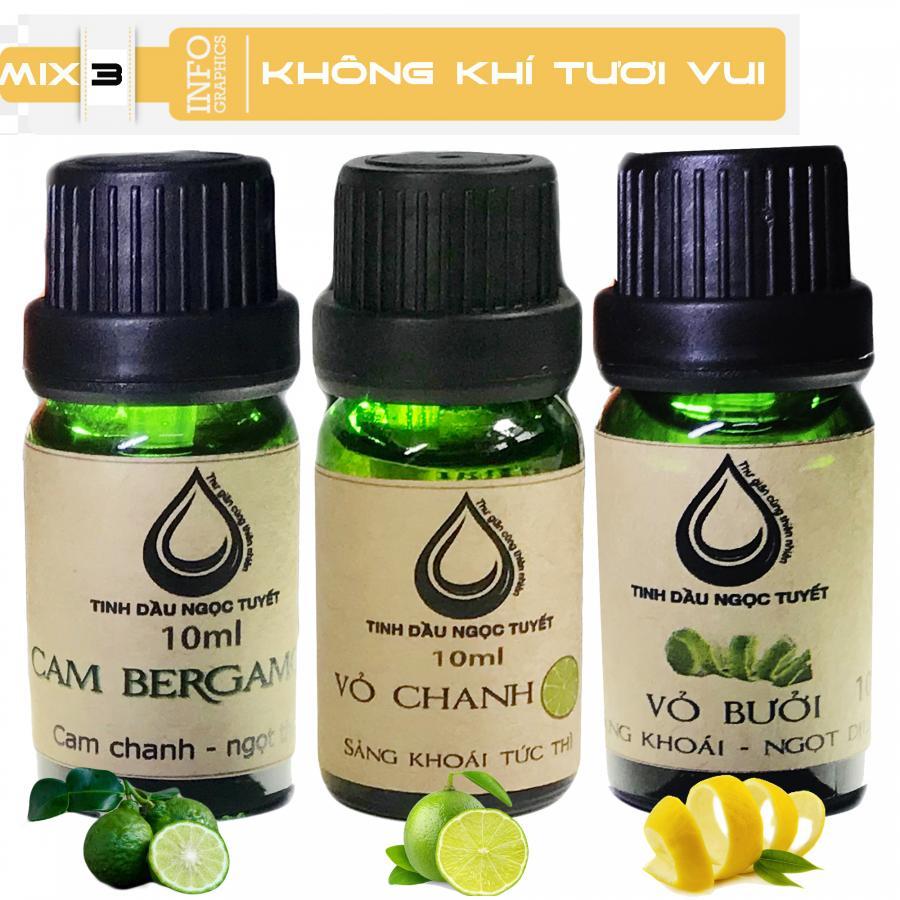 Bộ tinh dầu mang lại sự thoải mái, vui vẻ 10mlx3 (vỏ chanh, vở bưởi, cam begamot) Ngọc Tuyết