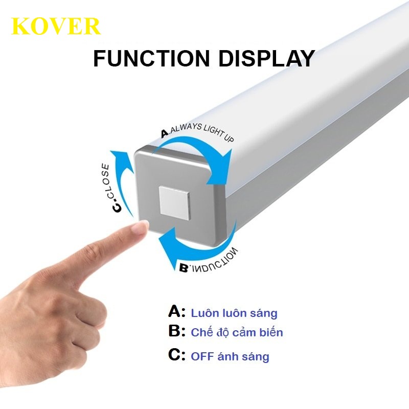 Đèn cảm ứng không dây cao cấp KOVER dễ dàng tháo lắp tiện dụng, tự động Bật/ Tắt vào ban đêm, sạc bằng USB