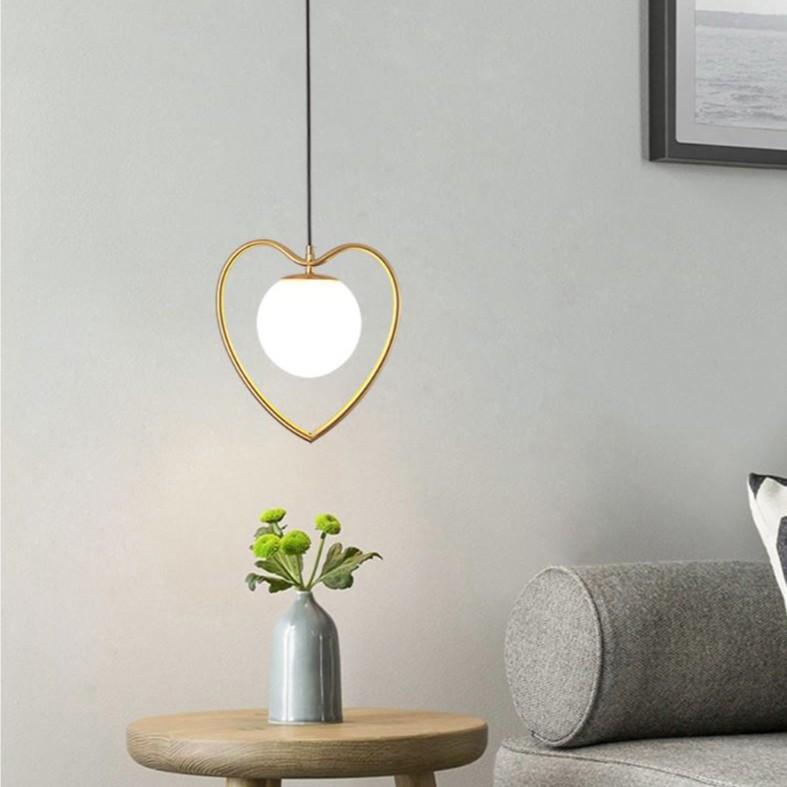 Combo đèn thả chao thủy tinh, khung mạ vàng hình trái tim độc đáo - kèm bóng LED chuyên dụng