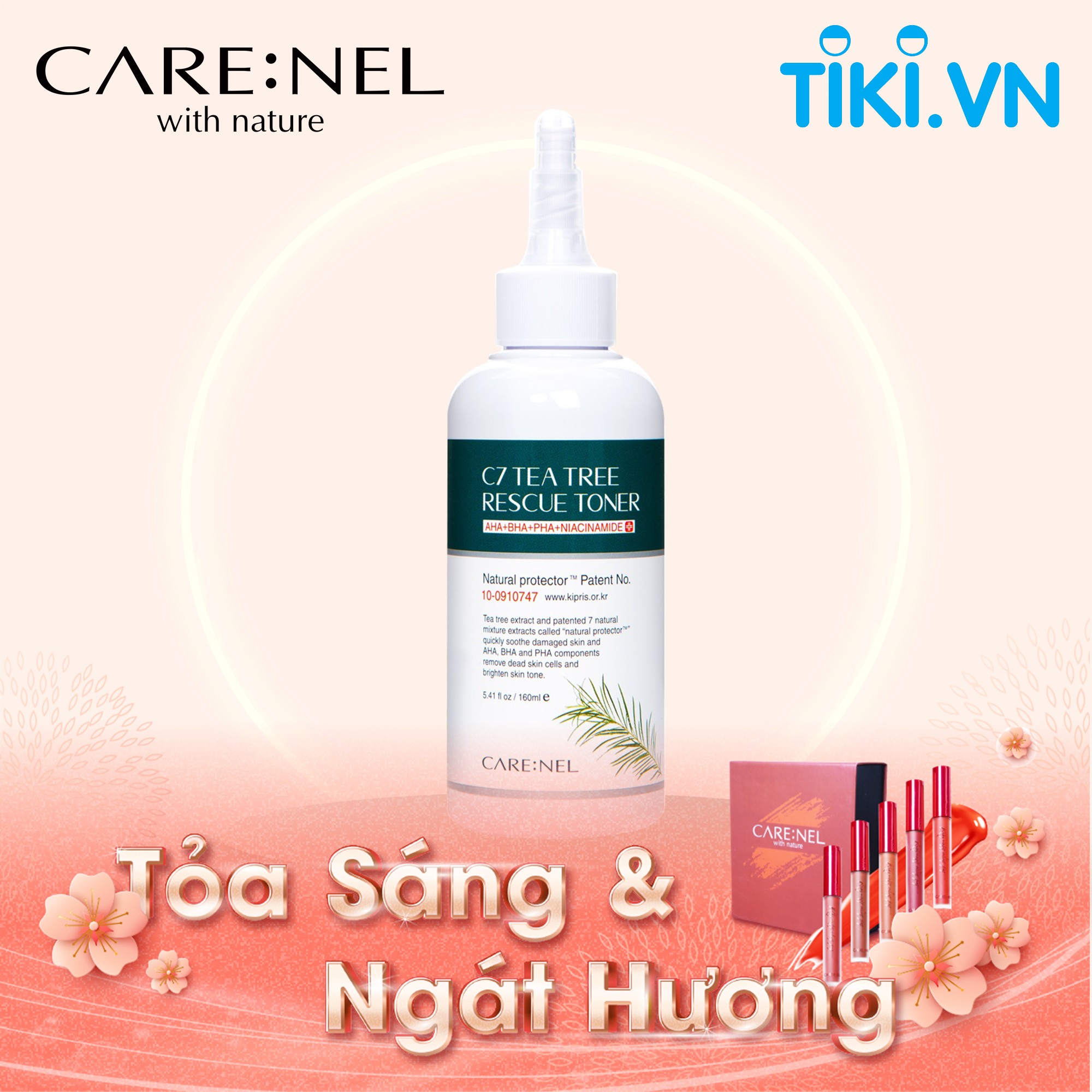 Toner Carenel ngừa mụn – chăm sóc da tổn thương chiết xuất tràm trà C7 Tea Tree Rescue Toner AHA BHA PHA Niacinamide