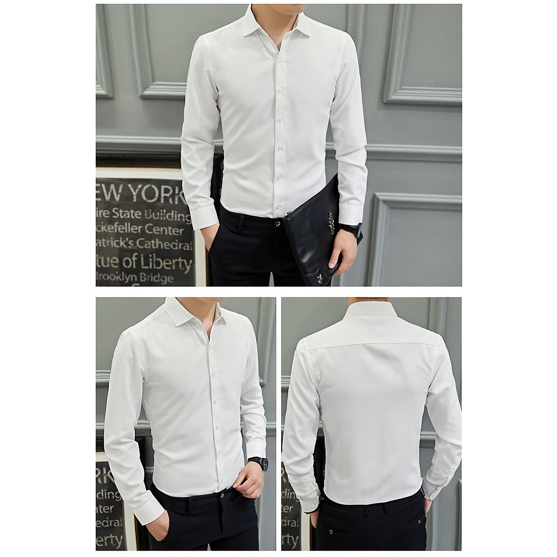 Áo sơ mi nam tay dài vải lụa cao cấp KHÔNG NHĂN SM1 - Trắng - XXL
