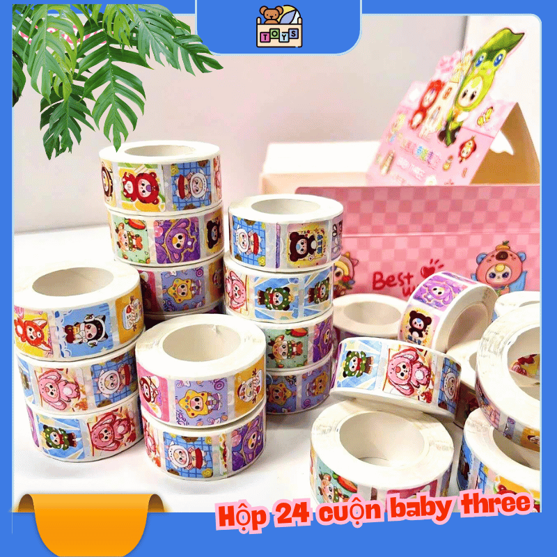 Tặng Thêm 1 cuộn - Hộp 24 cuộn sticker 500 nhãn Baby Three Bé Ba làm quà tặng
