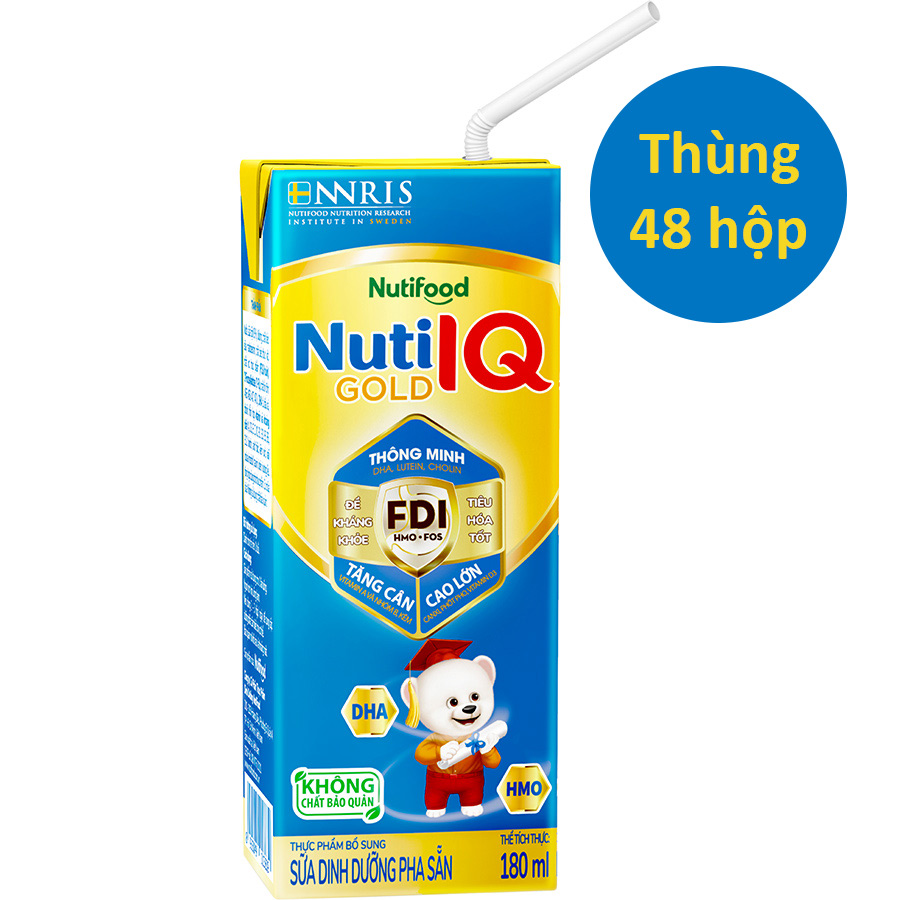 Thùng 48 hộp Sữa Bột Pha Sẵn Nuti IQ Gold 180ml