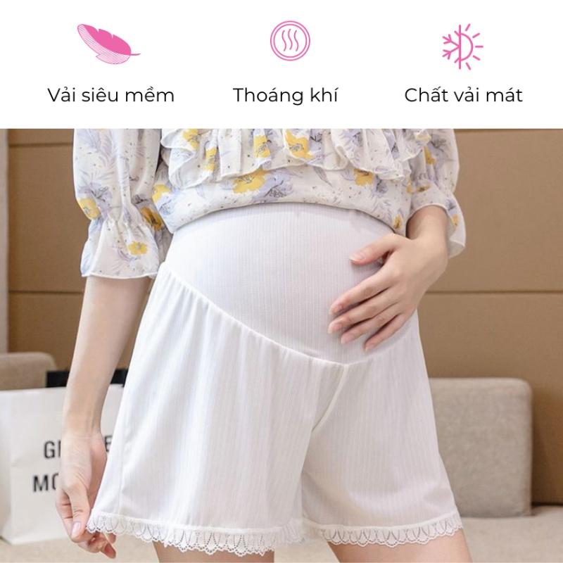 Quần đùi bầu vải lụa imom, có chun điều chỉnh, kháng khuẩn, khử mùi, viền ren sang trọng, mát mẻ - QB1