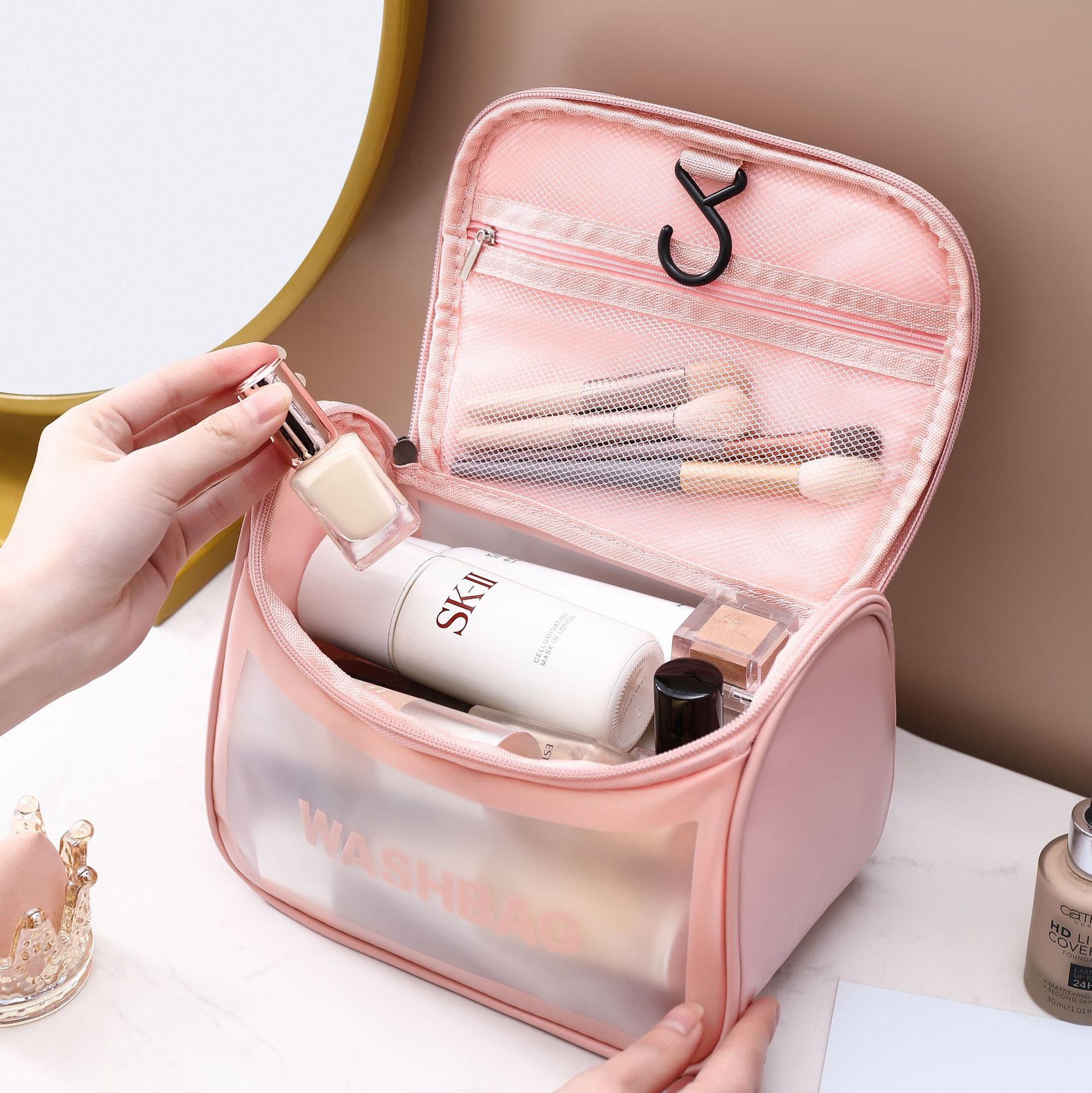 Túi đựng mỹ phẩm trong suốt WASHBAG đồ trang điểm du lịch chống thấm nước