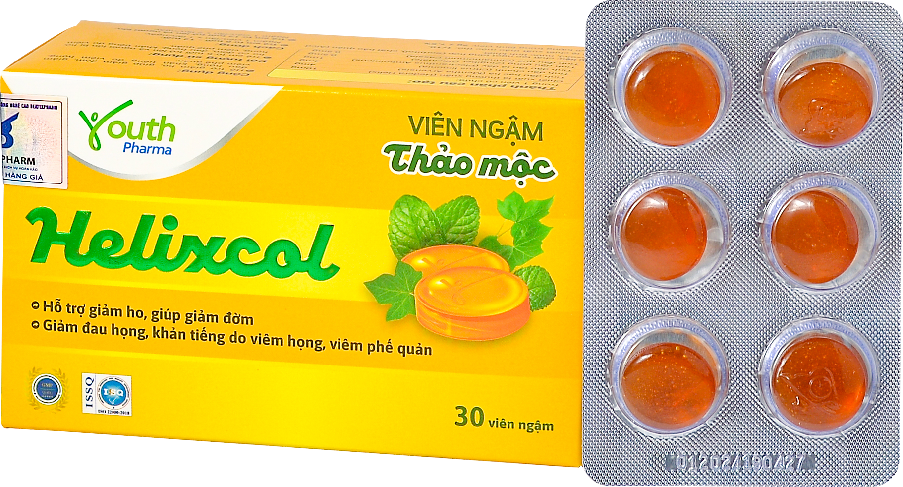 Kẹo Helixcol Youth Pharma Giảm Đau Họng, Khàn Tiếng Hộp 30 viên 