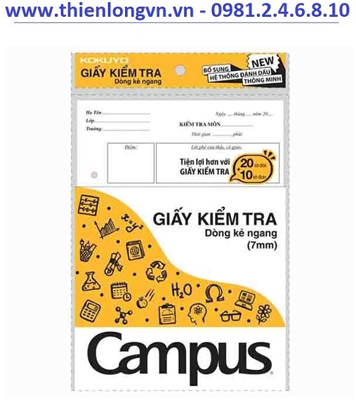 Giấy kiểm tra B5 kẻ ngang 20 tờ đôi + 10 tờ đơn Campus TP-BM70G-30