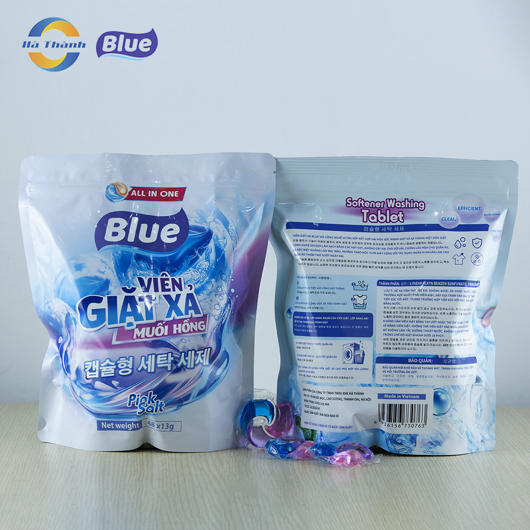 Viên Giặt Xả Blue Muối Hồng túi 48 viên - 1 Viên cho 5-7kg quần áo l Blue Hà Thành